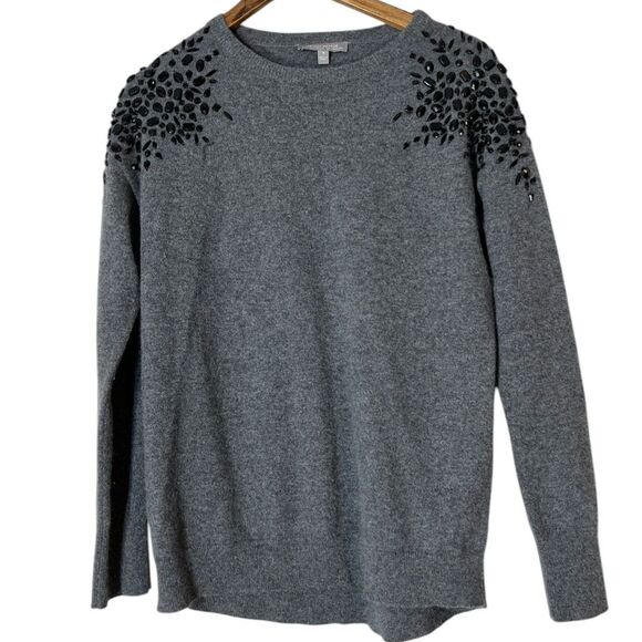 Neiman Marcus Cashmere Collection Gray Beaded Sweater Sz S Capsule Wardrobe - Picture 1 of 8